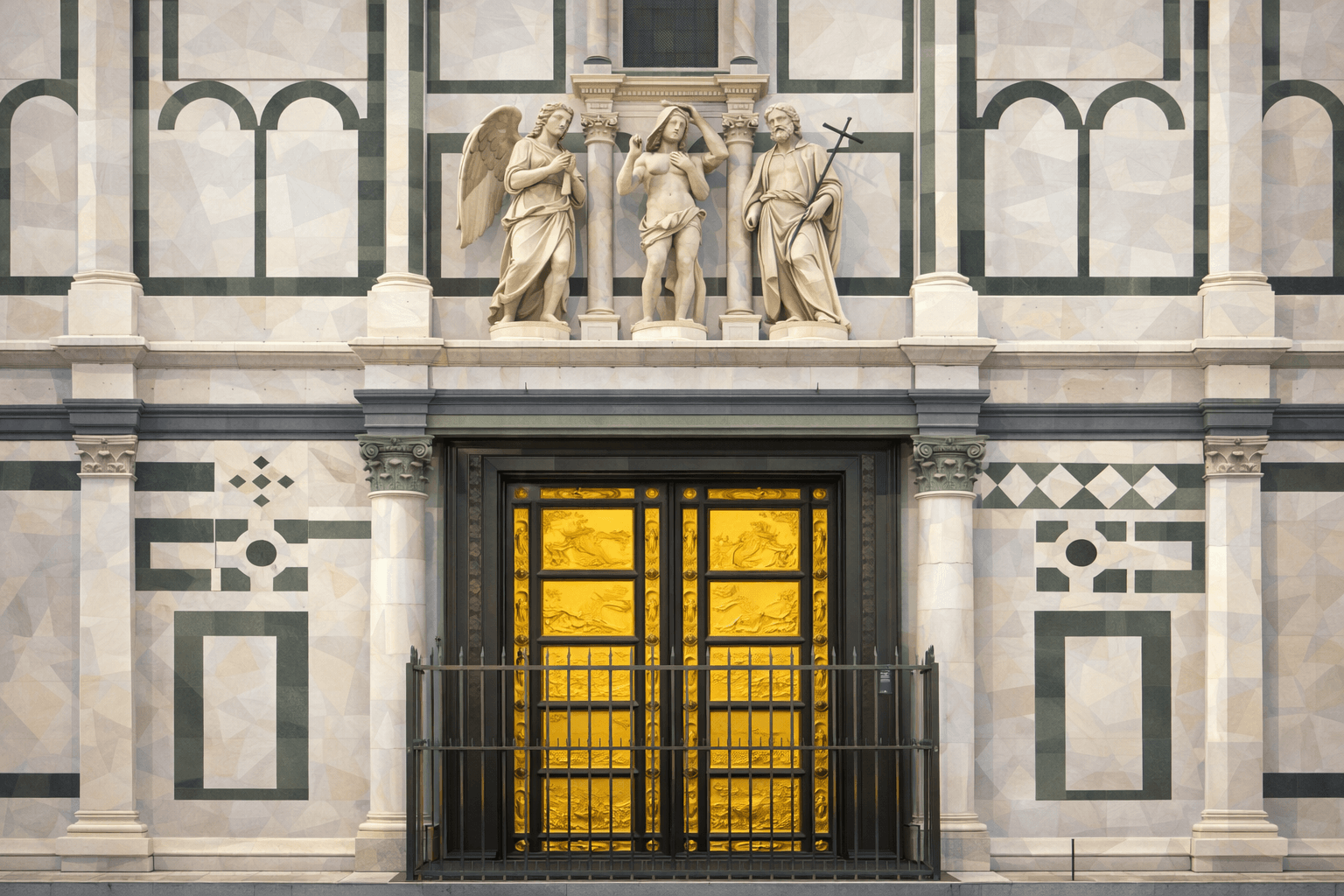 Abbildung zur Frage: Welche berühmten Türen des Baptisteriums werden Lorenzo Ghiberti zugeschrieben?