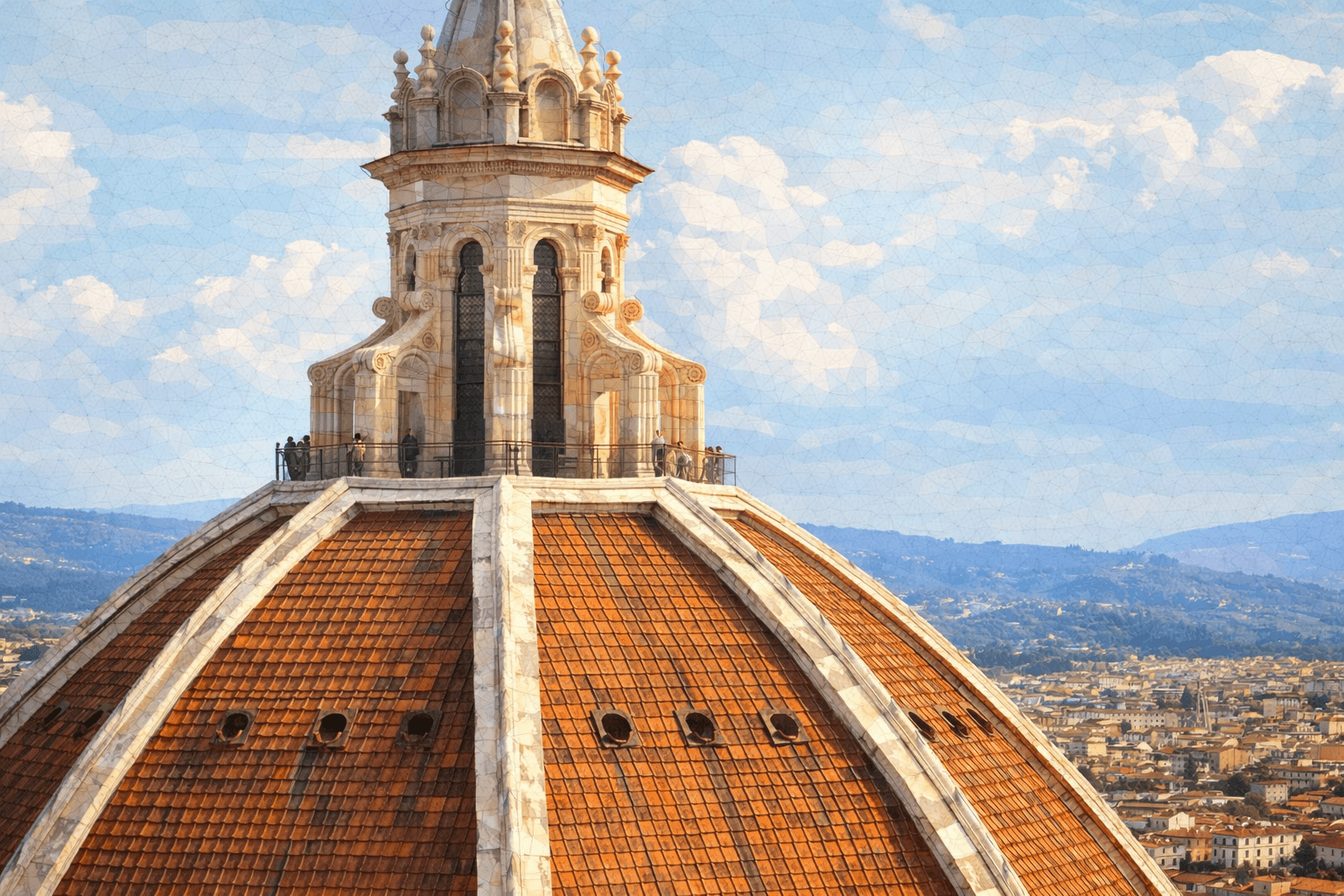 Abbildung zur Frage: Welche Form hat der Tambour (zylinderförmiger oder polygonaler Unterbau einer Kuppel) unter der Kuppel des Doms von Florenz?