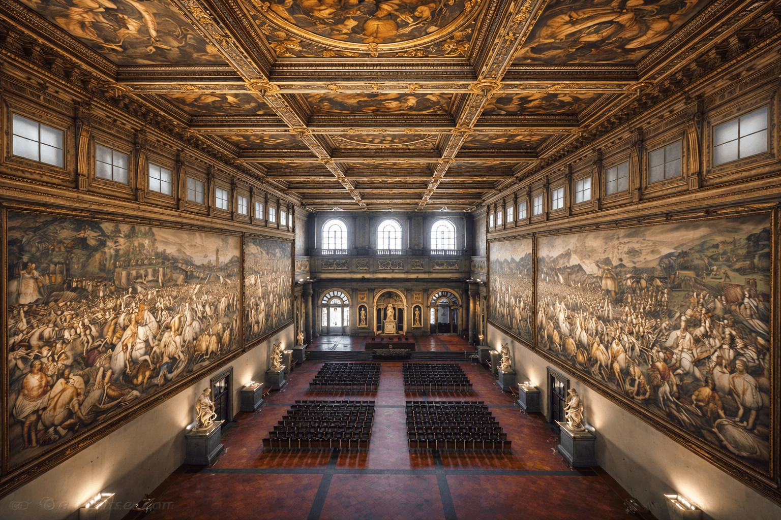Abbildung zur Frage: Welcher Künstler gestaltete Teile des Salone dei Cinquecento im Palazzo Vecchio?