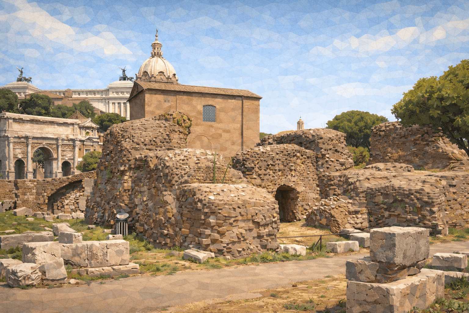 Abbildung zur Frage: Welcher Tempel im Forum Romanum, der Julius Caesar gewidmet ist, markiert den Ort, an dem sein Leichnam verbrannt wurde?