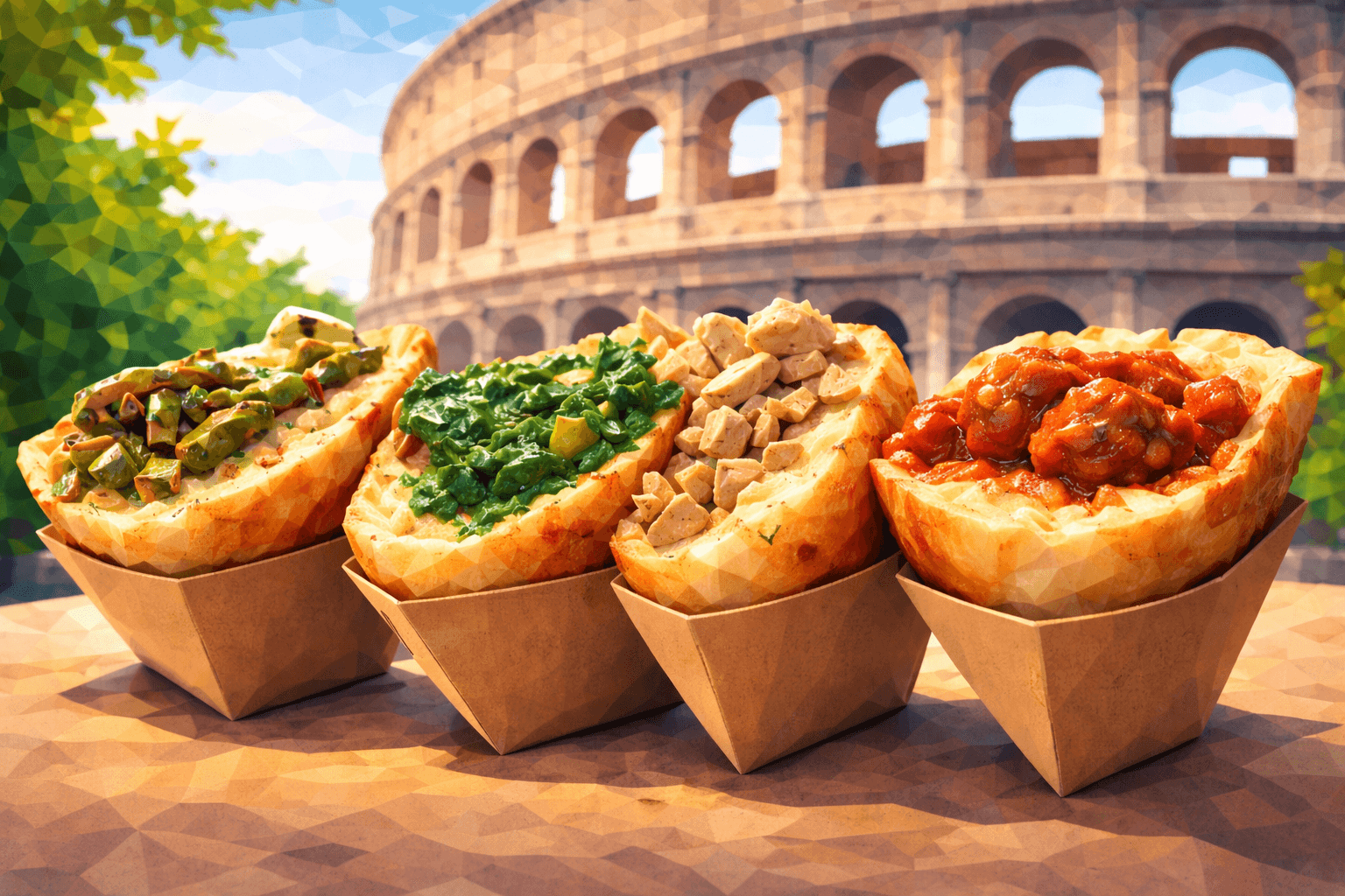 Abbildung zur Frage: Die gefüllten Pizza-Sandwiche sind der neueste Food-Trend aus Rom. Wie heißt diese Pizza-Variante?