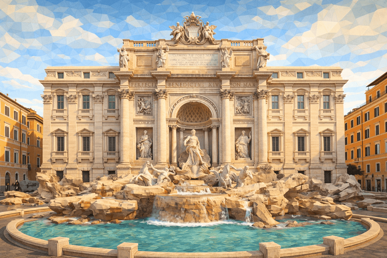 Abbildung zur Frage: Welcher Architekt begann den Bau des Trevi-Brunnens im Jahr 1732, obwohl der Brunnen erst nach seinem Tod im Jahr 1762 fertiggestellt wurde?