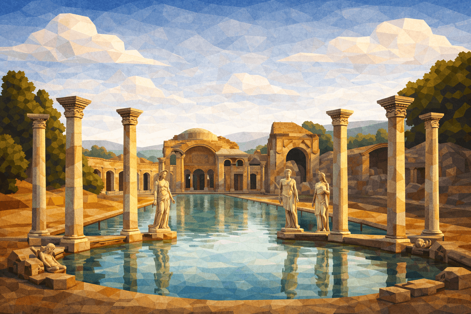 Abbildung zur Frage: Welche Villa wurde von Kaiser Hadrian als seine Residenz erbaut?